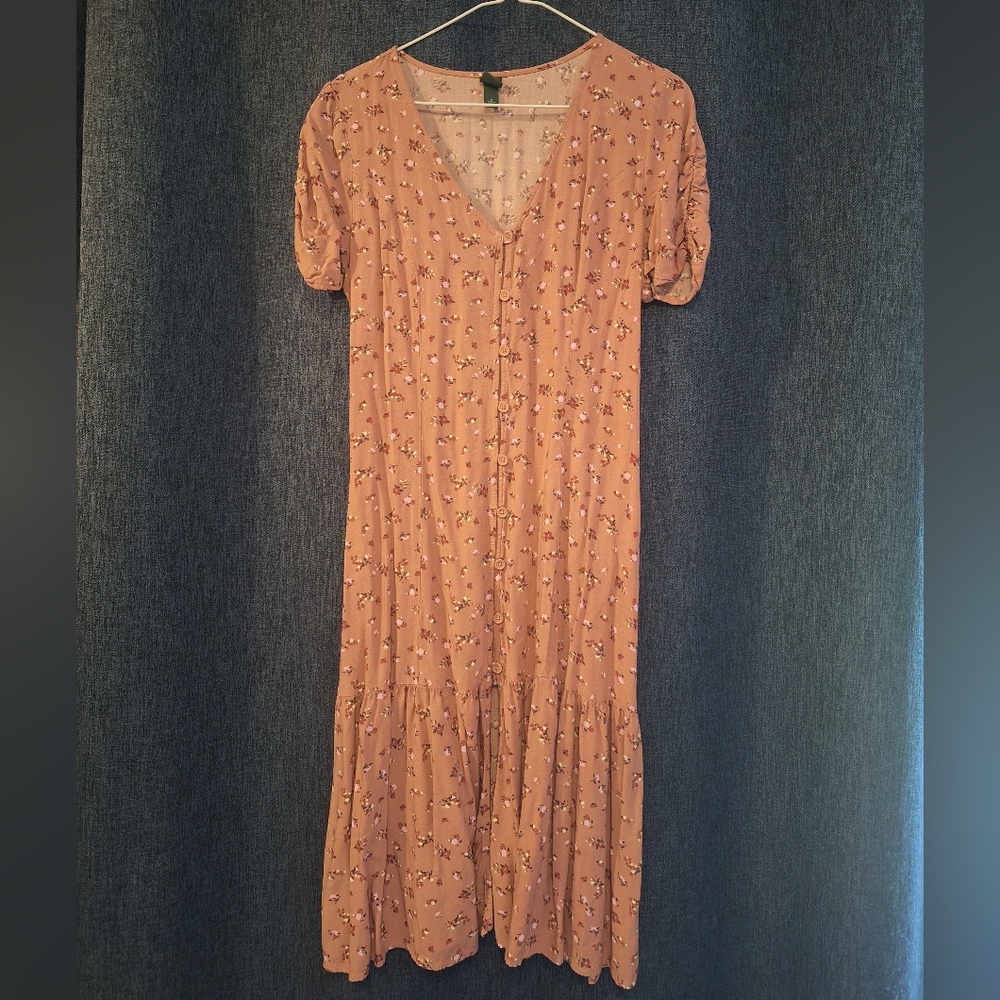 Wild Fable Pink Pleated Midi Dress Button Front Women's M